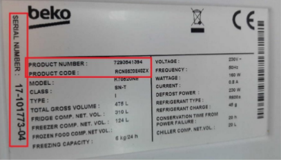 BEKO Typenschild Waschmaschine